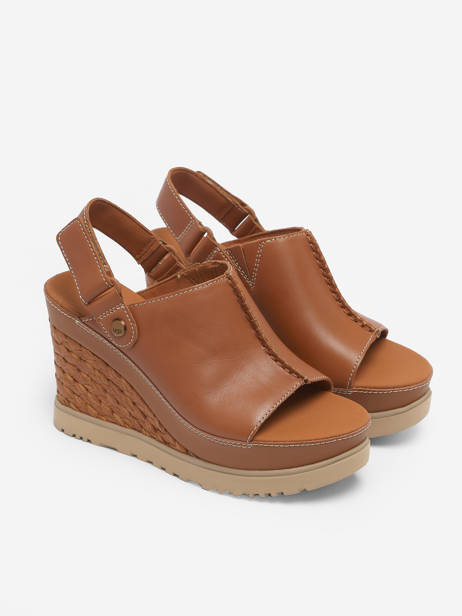 Sandales Talon Compensé En Cuir Ugg Marron accessoires 1152668 vue secondaire 3
