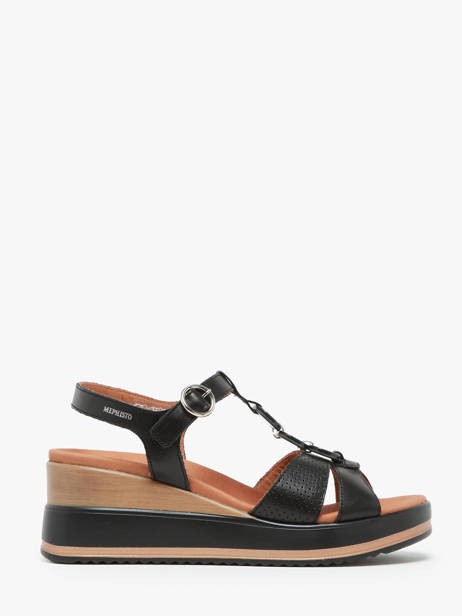 Sandales Talon Compensé En Cuir Mephisto Noir accessoires P5144702