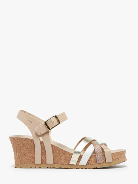 Sandales Talon Compensé En Cuir Mephisto Beige accessoires P5144297