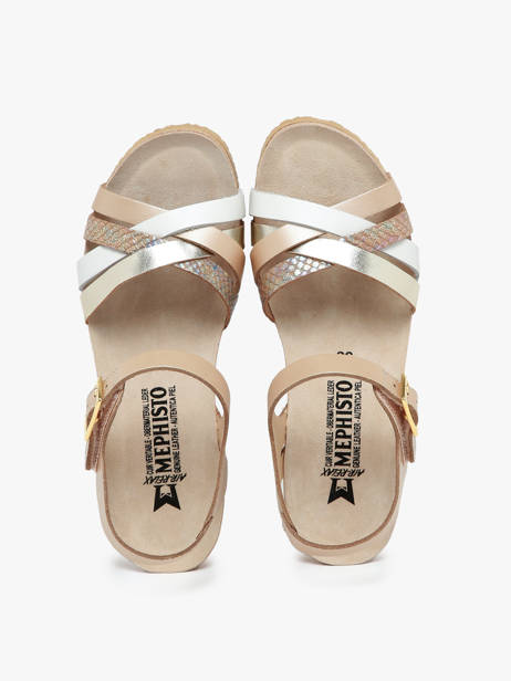 Sandales Talon Compensé En Cuir Mephisto Beige accessoires P5144297 vue secondaire 5