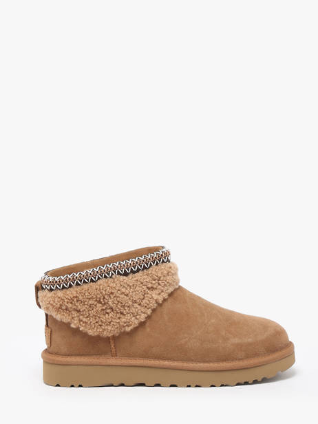 Boots Classic Ultra Mini Maxi Curly En Cuir Ugg Beige accessoires 1158263