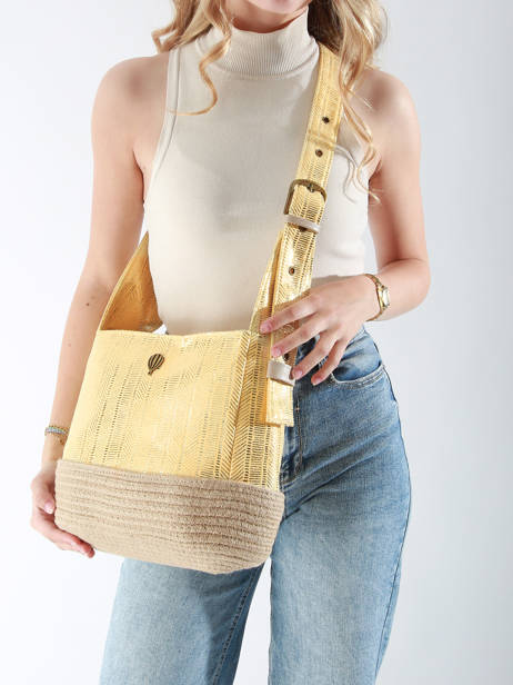Sac Shopping Guimauve Le voyage en panier Jaune guimauve PM750 vue secondaire 1