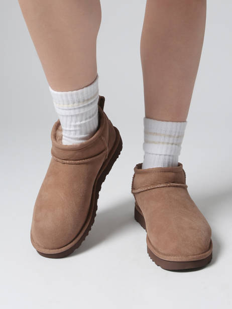 Boots Classic Ultra Mini En Cuir Ugg Marron women 1116109 vue secondaire 1