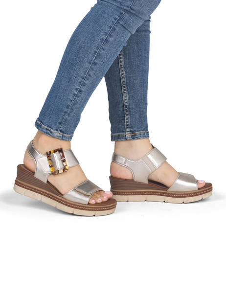 Sandales Talon Compensé En Cuir Remonte Or women 90 vue secondaire 1